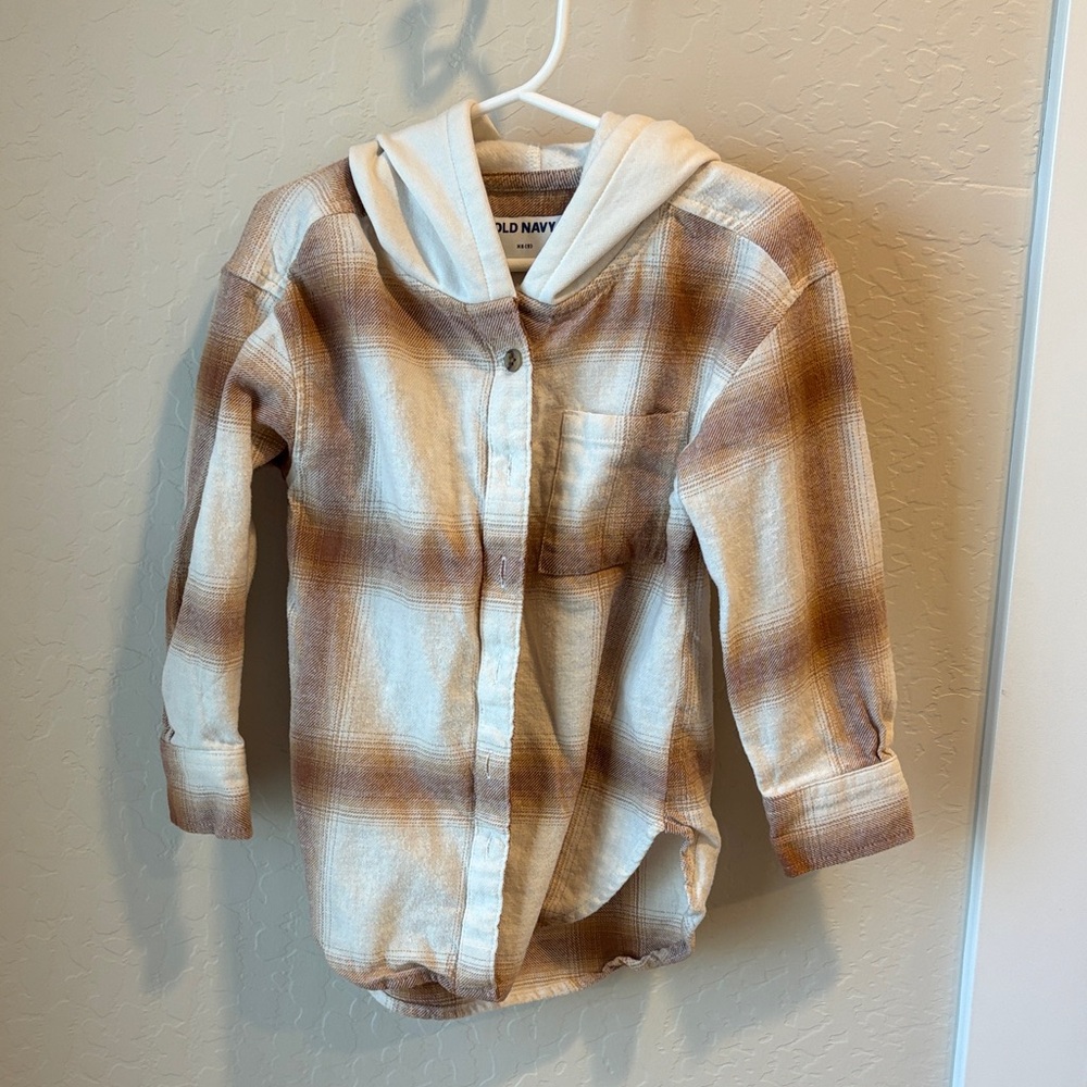 Old Navy Kids Button Down Plaid Shirt - Tan and Cream